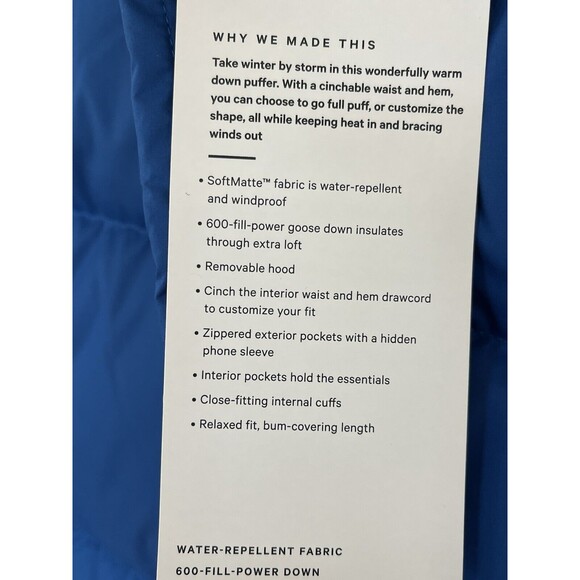 NWT $298 Lululemon Women Wunder Puff 600-Down-Fill Jacket Size Color Blue Size 4 - Picture 6 of 13
